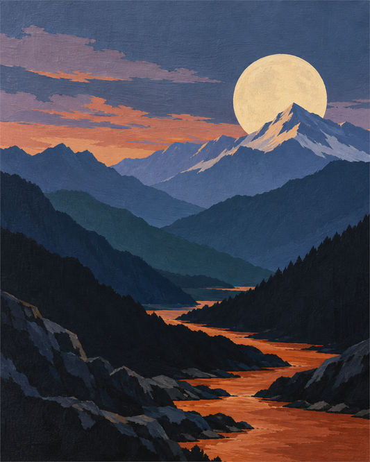 Luna sobre la cordillera — diseño del lienzo para pintar por números
