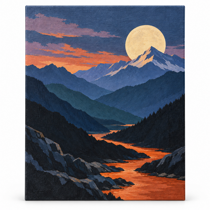 Luna sobre la cordillera — lienzo terminado