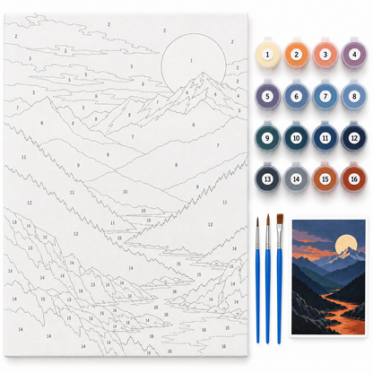 Luna sobre la cordillera — kit con lienzo numerado, pinturas y pinceles