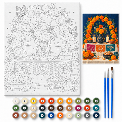 Ofrenda de luz — kit con lienzo numerado, pinturas y pinceles