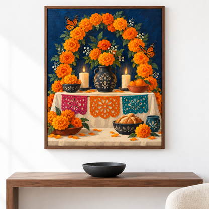 Ofrenda de luz — el cuadro terminado colgado en la pared