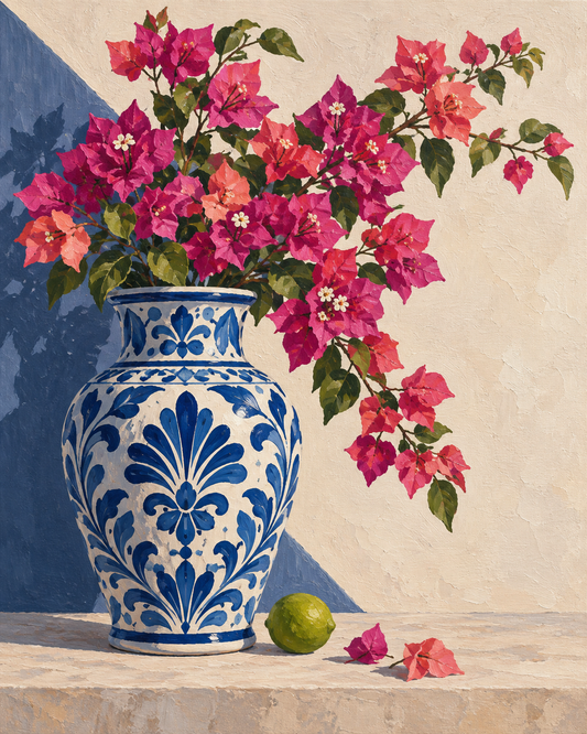 Talavera y bugambilia — diseño del lienzo para pintar por números