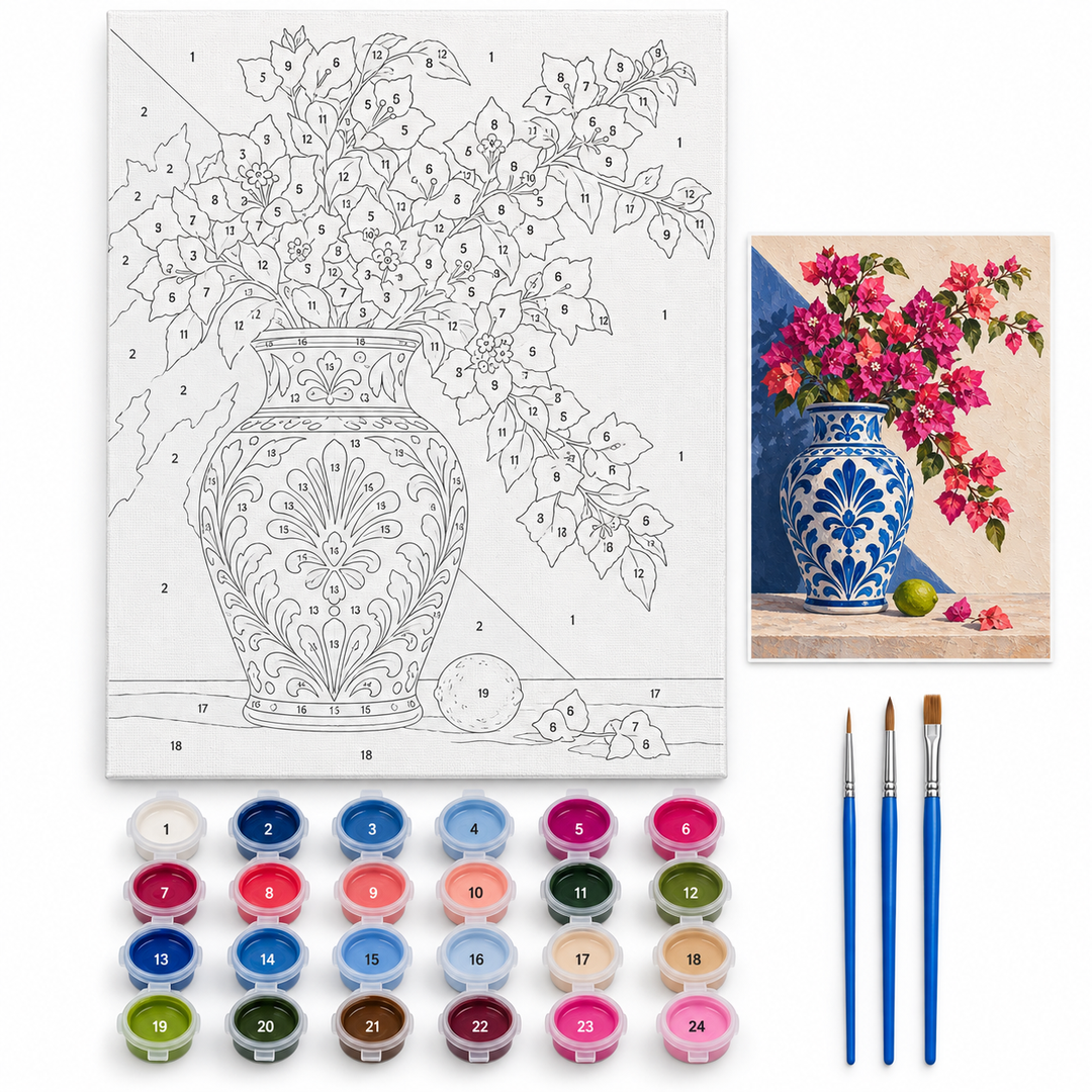 Talavera y bugambilia — kit con lienzo numerado, pinturas y pinceles