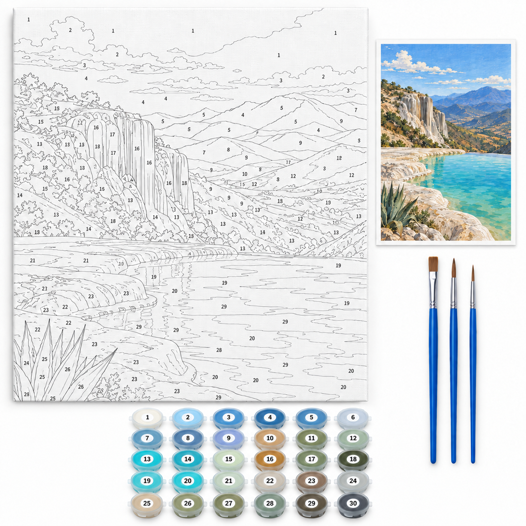Hierve el Agua, Oaxaca — kit con lienzo numerado, pinturas y pinceles