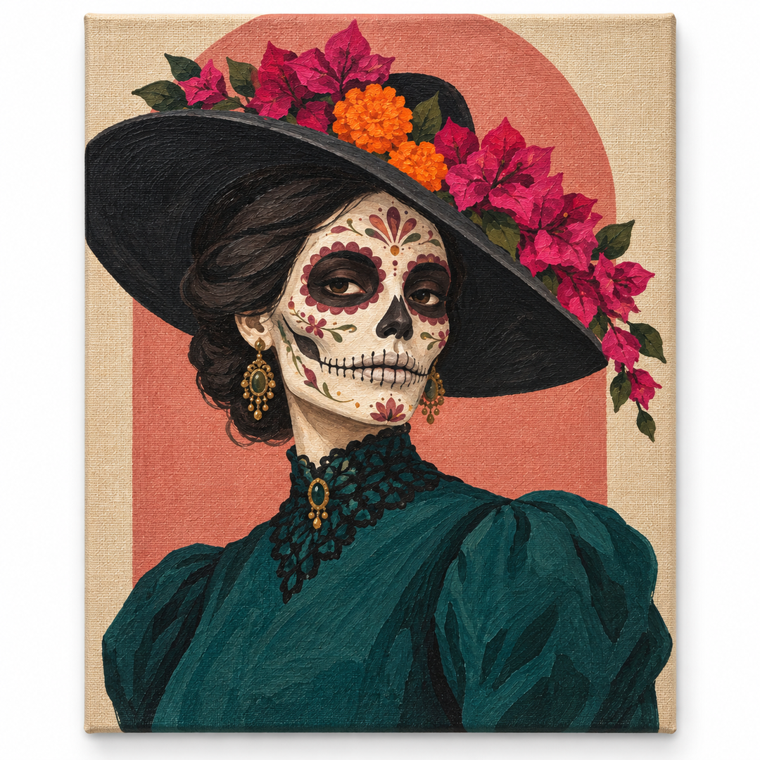 Catrina de bugambilia — lienzo terminado