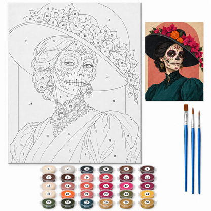 Catrina de bugambilia — kit con lienzo numerado, pinturas y pinceles