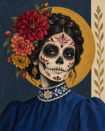 Catrina de dalias — diseño del lienzo para pintar por números