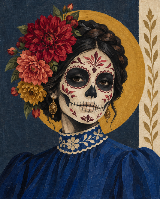 Catrina de dalias — diseño del lienzo para pintar por números
