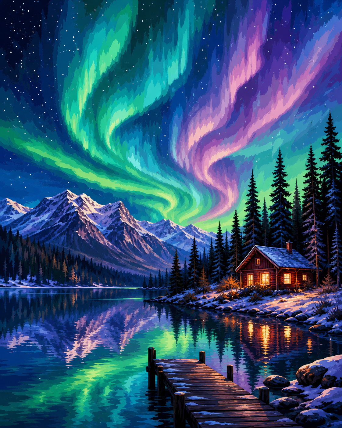 Lago bajo la aurora - diseño maestro