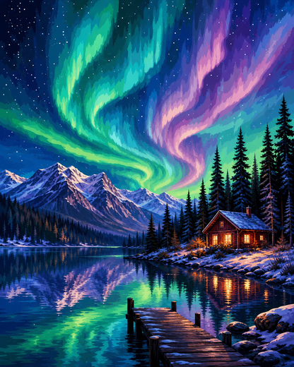 Lago bajo la aurora - diseño maestro