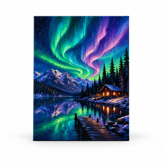 Lago bajo la aurora - lienzo terminado