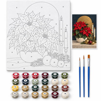 Nochebuena y luz dorada — kit con lienzo numerado, pinturas y pinceles