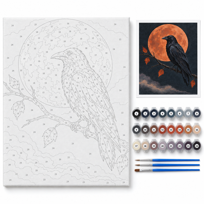 Cuervo y luna terracota — kit con lienzo numerado, pinturas y pinceles