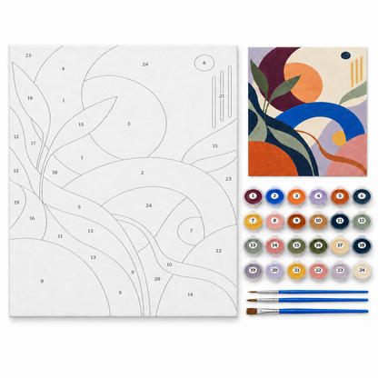 Ritmo orgánico azul y ciruela — kit con lienzo numerado, pinturas y pinceles