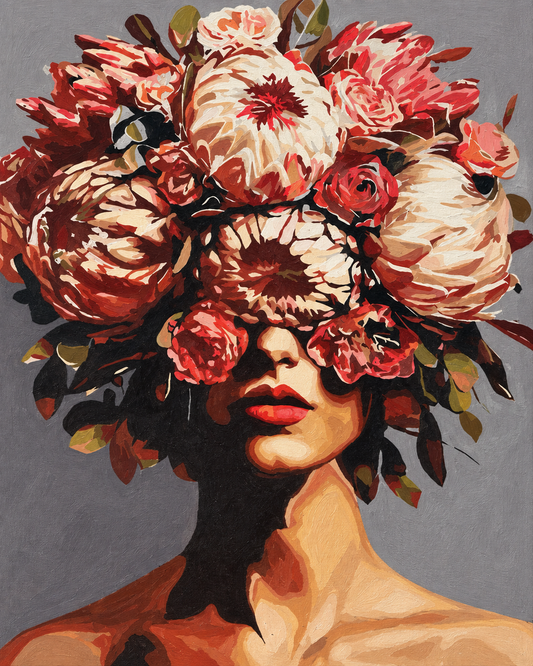 Mujer con corona floral — diseño del lienzo para pintar por números