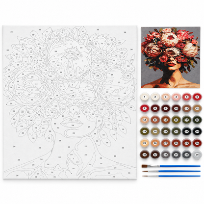 Mujer con corona floral — kit con lienzo numerado, pinturas y pinceles