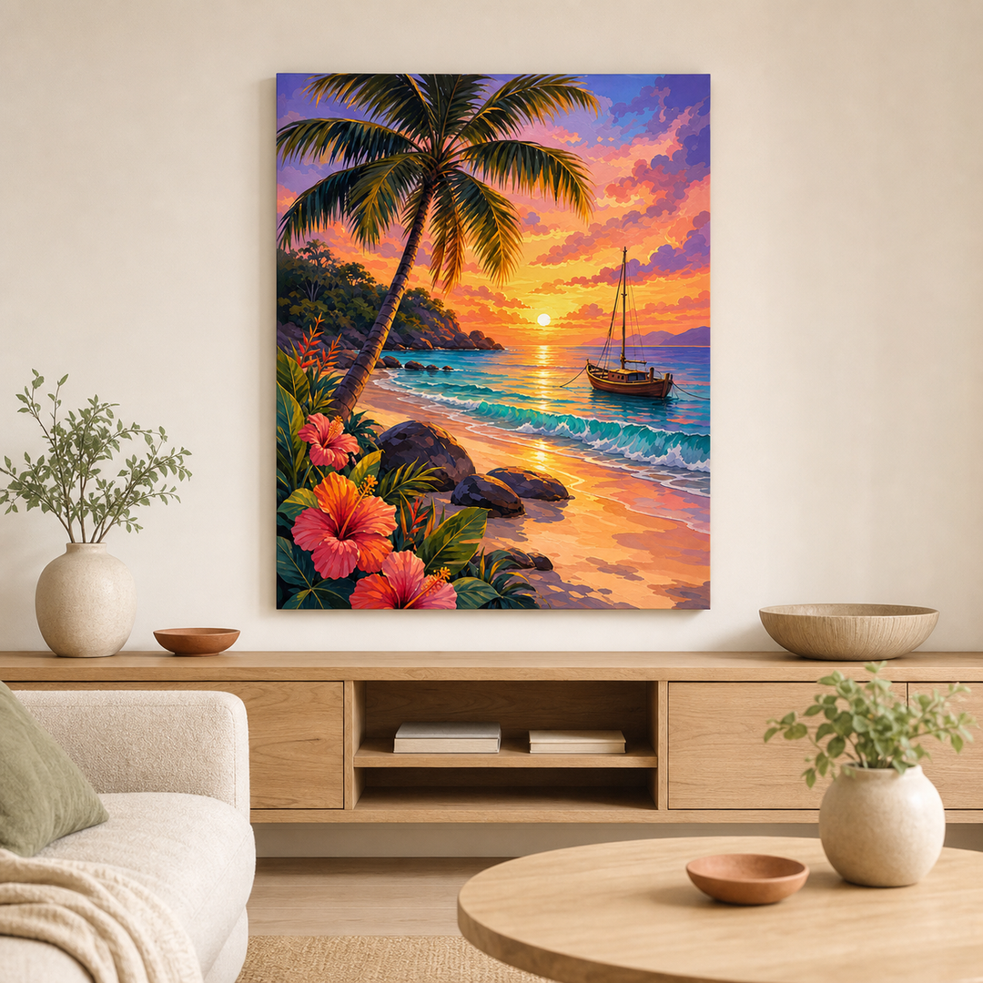 Playa tropical al atardecer - ambiente