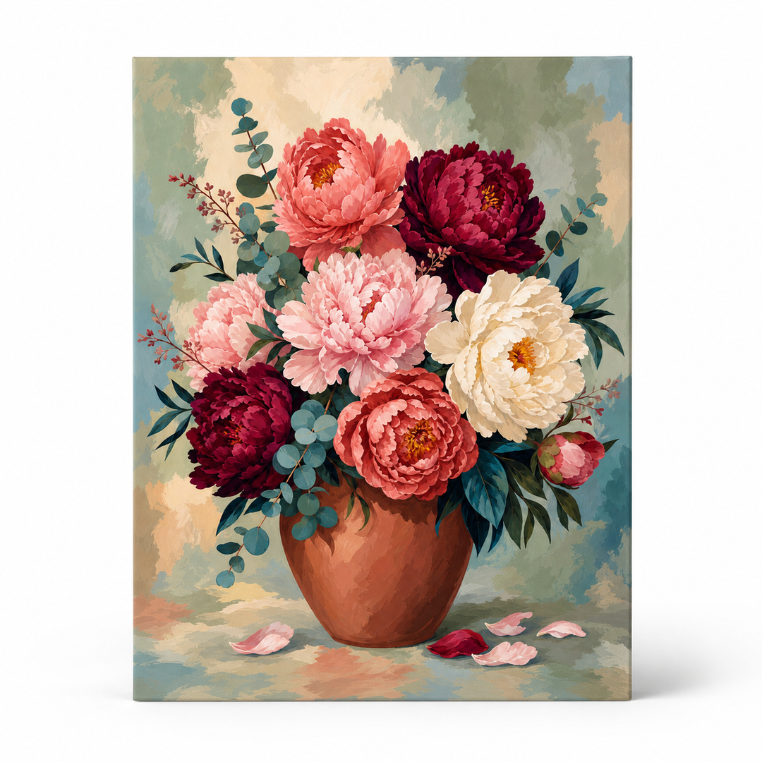 Peonías en flor - lienzo terminado
