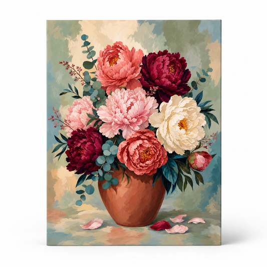 Peonías en flor - lienzo terminado