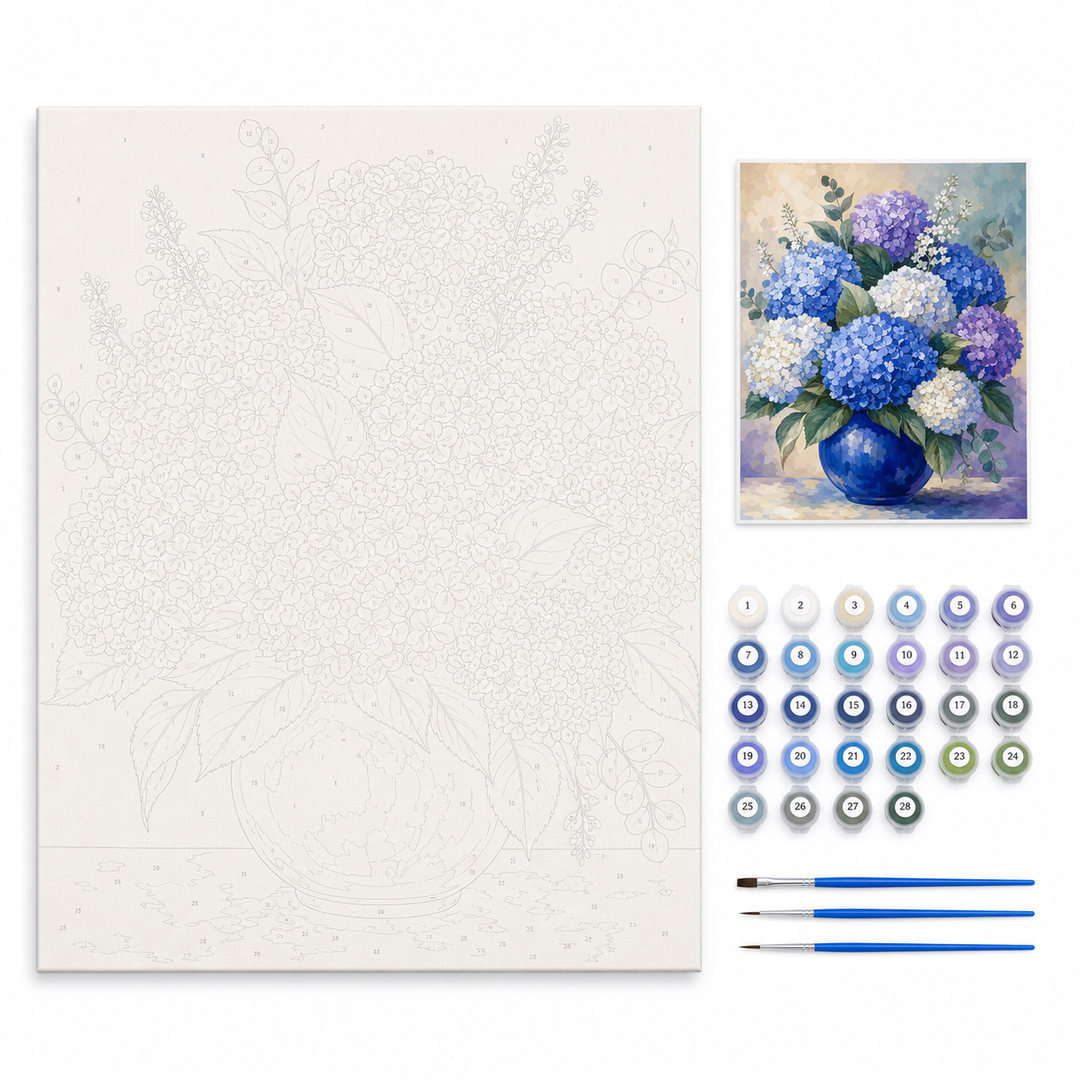 Hortensias azules - kit sin pintar