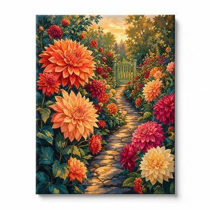 Jardín de dalias - lienzo terminado