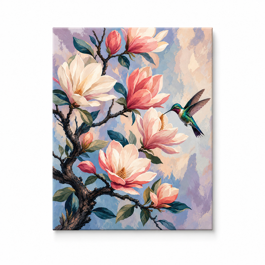 Magnolias y colibrí - lienzo terminado