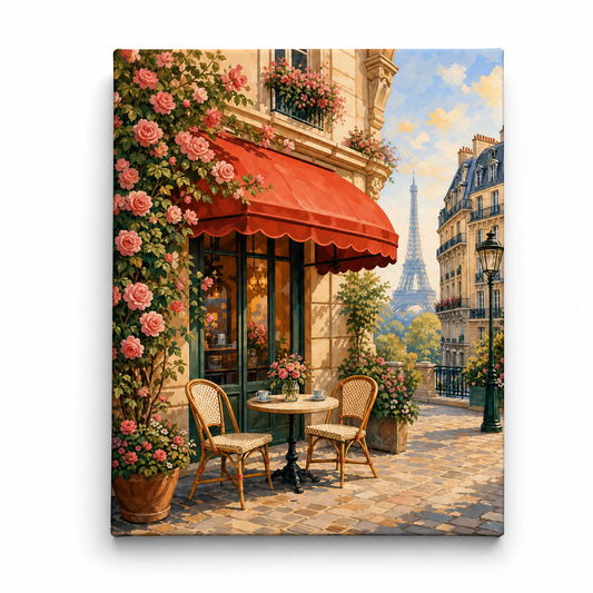 Café parisino en primavera - lienzo terminado