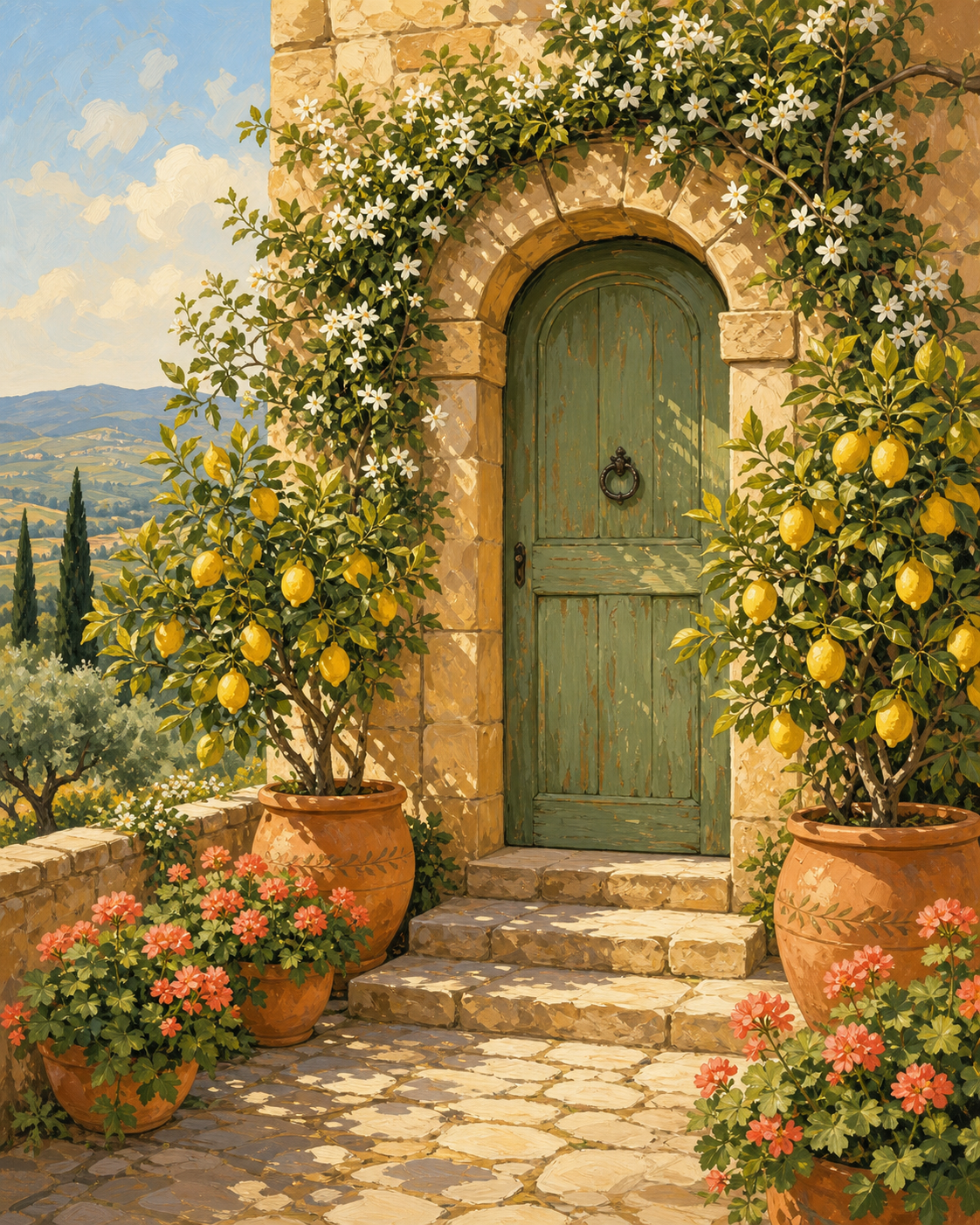 Puerta toscana con limoneros - diseño maestro