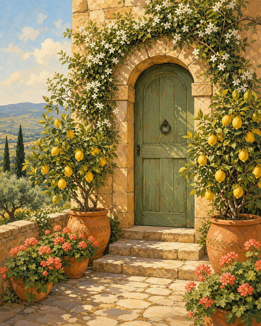 Puerta toscana con limoneros - diseño maestro