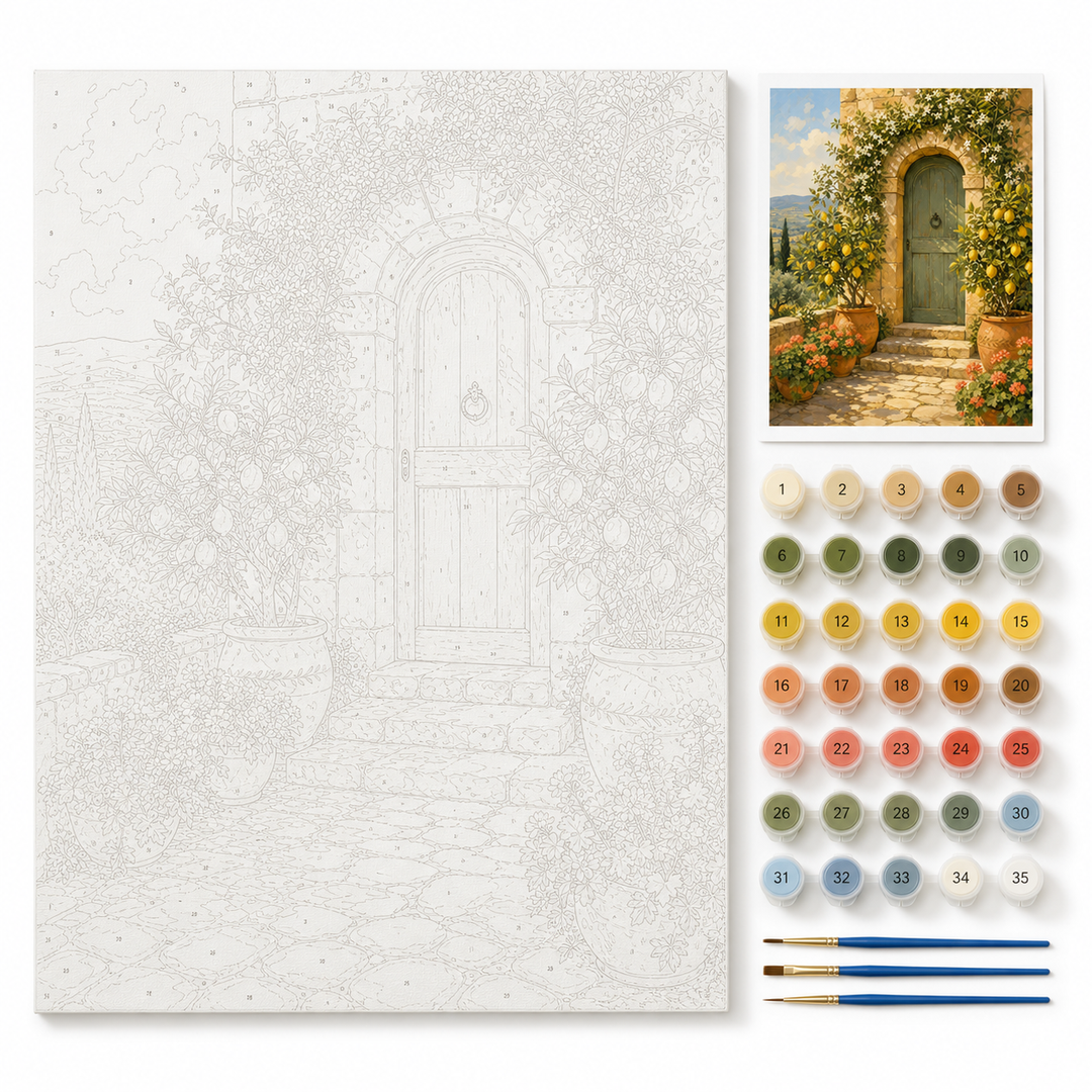 Puerta toscana con limoneros - kit sin pintar