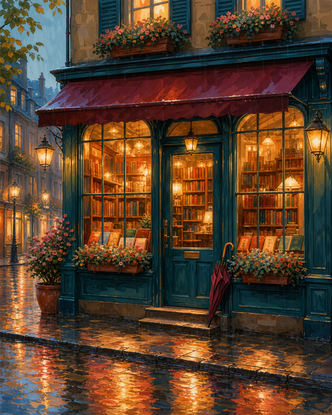 Librería bajo la lluvia - diseño maestro