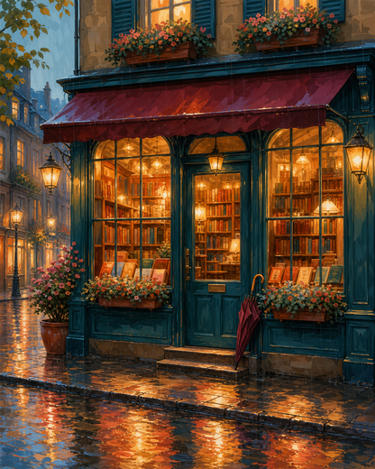 Librería bajo la lluvia - diseño maestro