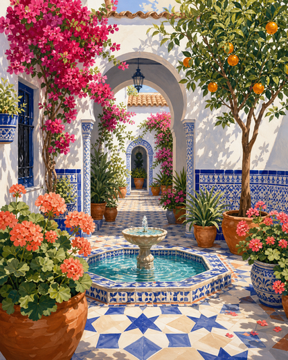 Patio andaluz con fuente - diseño maestro