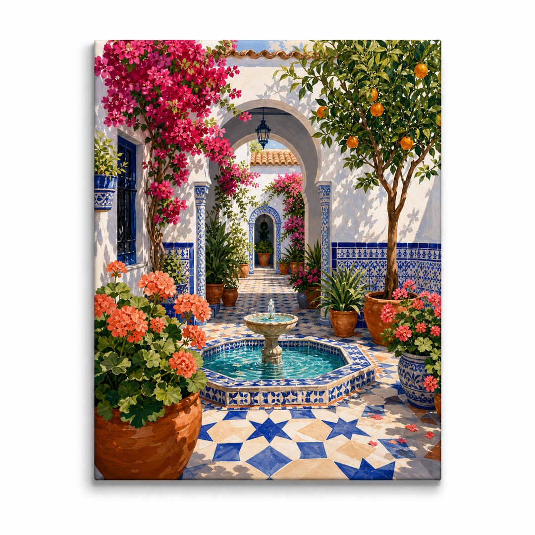 Patio andaluz con fuente - lienzo terminado