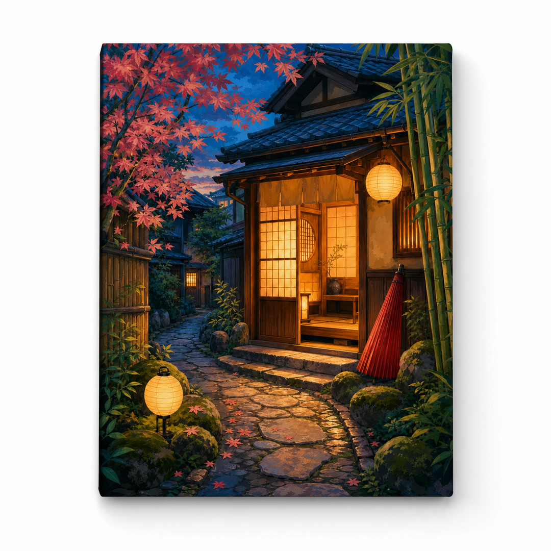Casa de té en Kioto - lienzo terminado