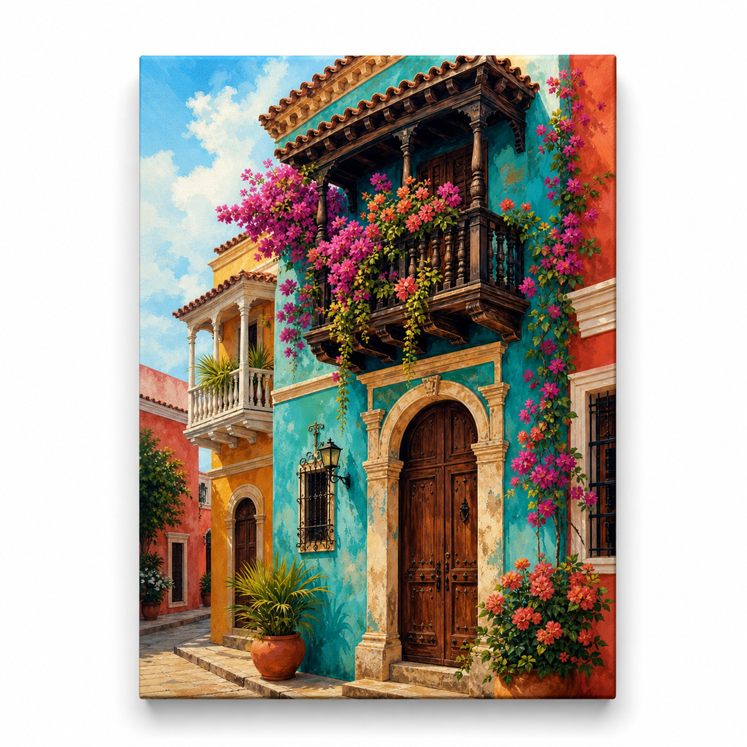 Balcón colonial en Cartagena - lienzo terminado