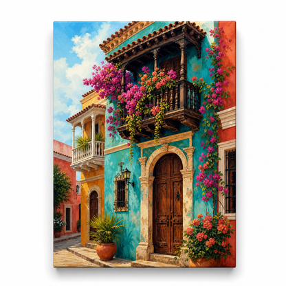 Balcón colonial en Cartagena - lienzo terminado