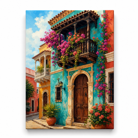 Balcón colonial en Cartagena - lienzo terminado