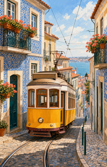 Rincón de Lisboa con tranvía - diseño maestro