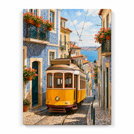 Rincón de Lisboa con tranvía - lienzo terminado
