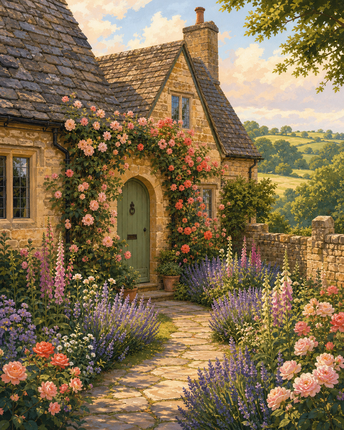 Cabaña inglesa entre rosas - diseño maestro