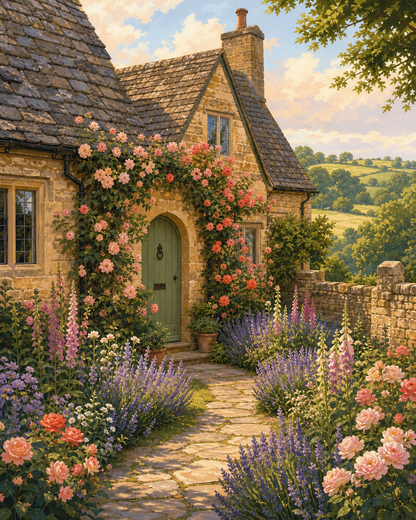 Cabaña inglesa entre rosas - diseño maestro
