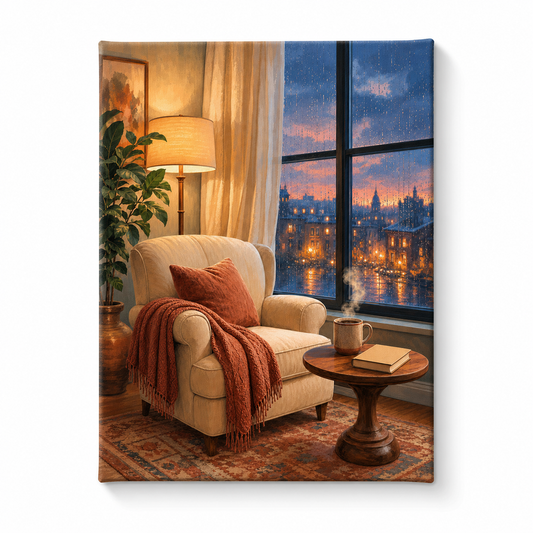 Café junto a la ventana - lienzo terminado
