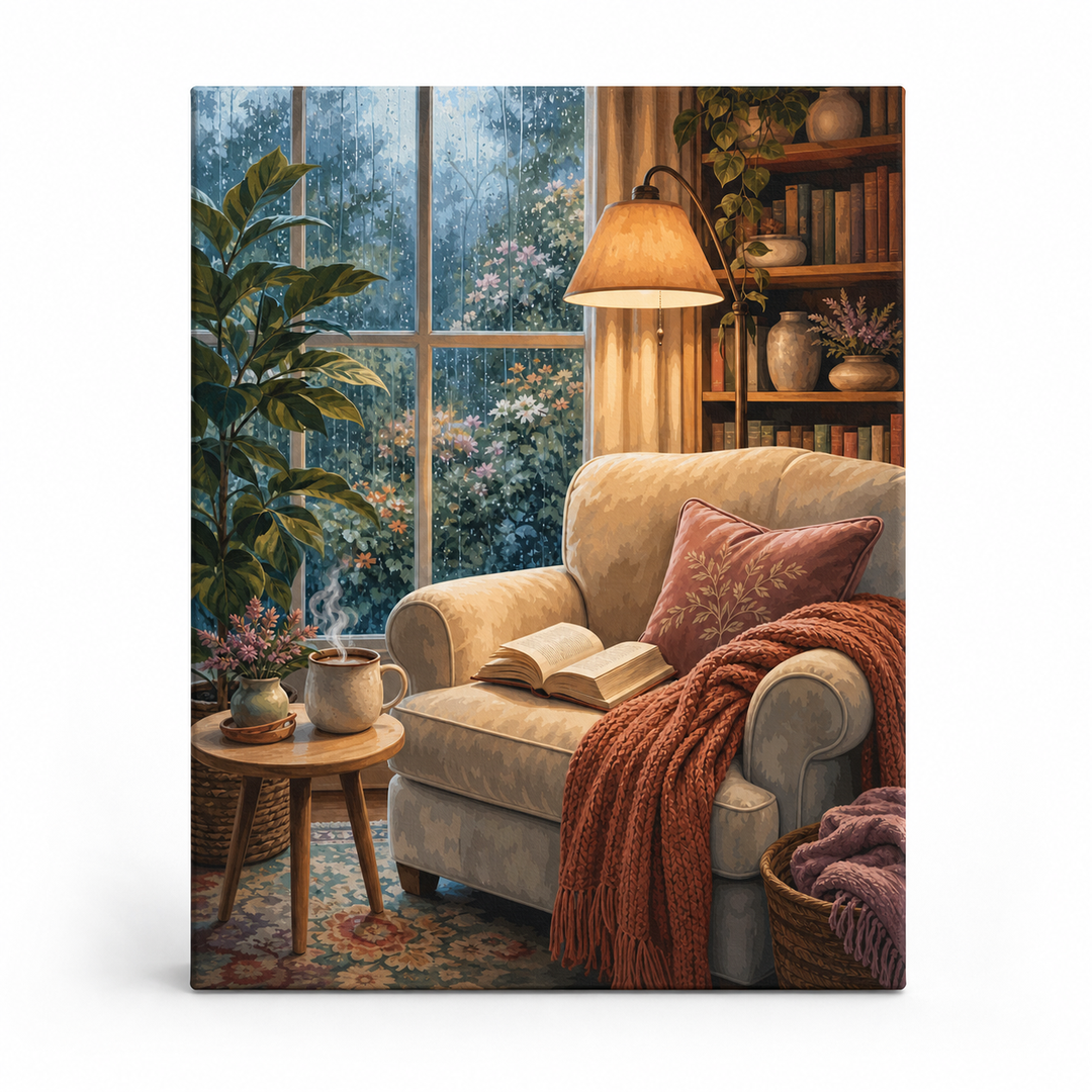 Lectura en tarde lluviosa - lienzo terminado