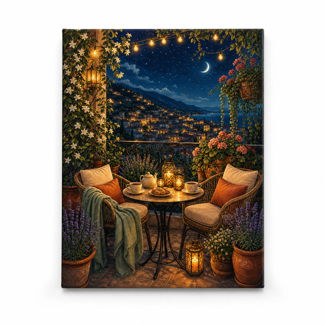 Noche en el balcón - lienzo terminado