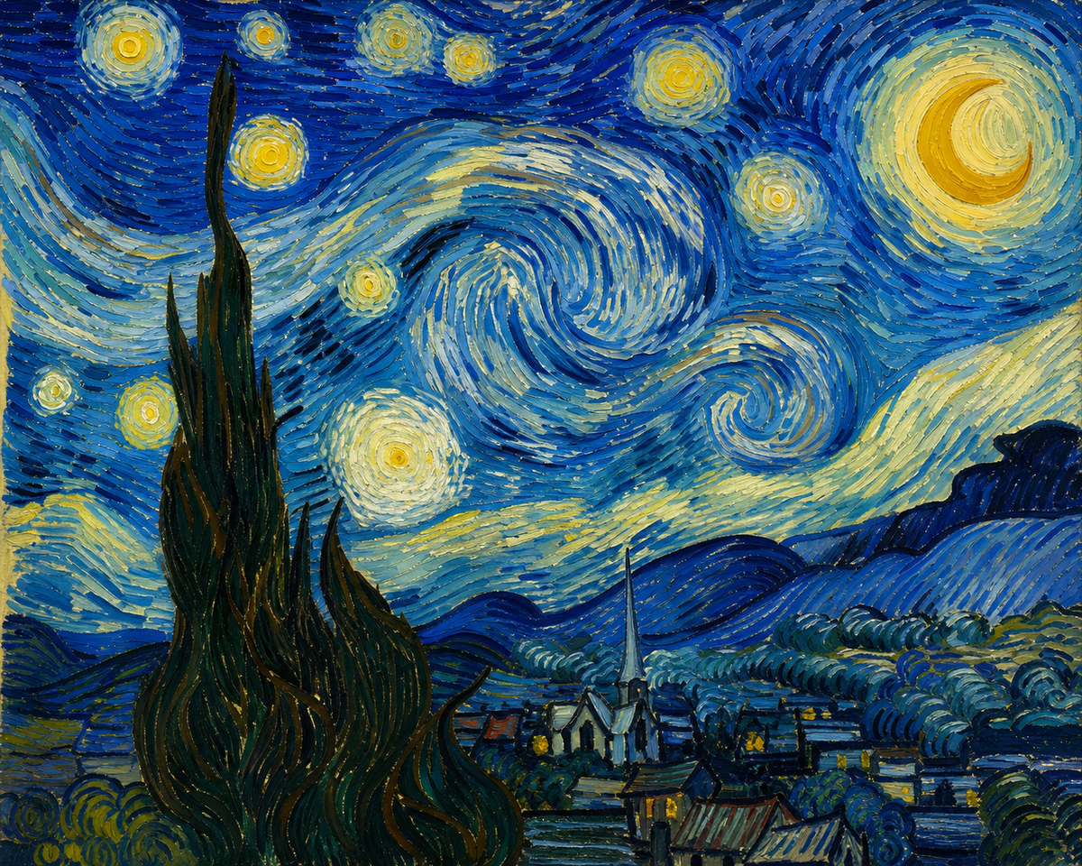 Noche estrellada — diseño del lienzo para pintar por números