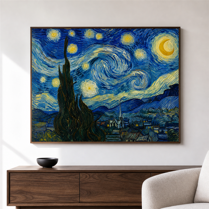 Noche estrellada — el cuadro terminado colgado en la pared