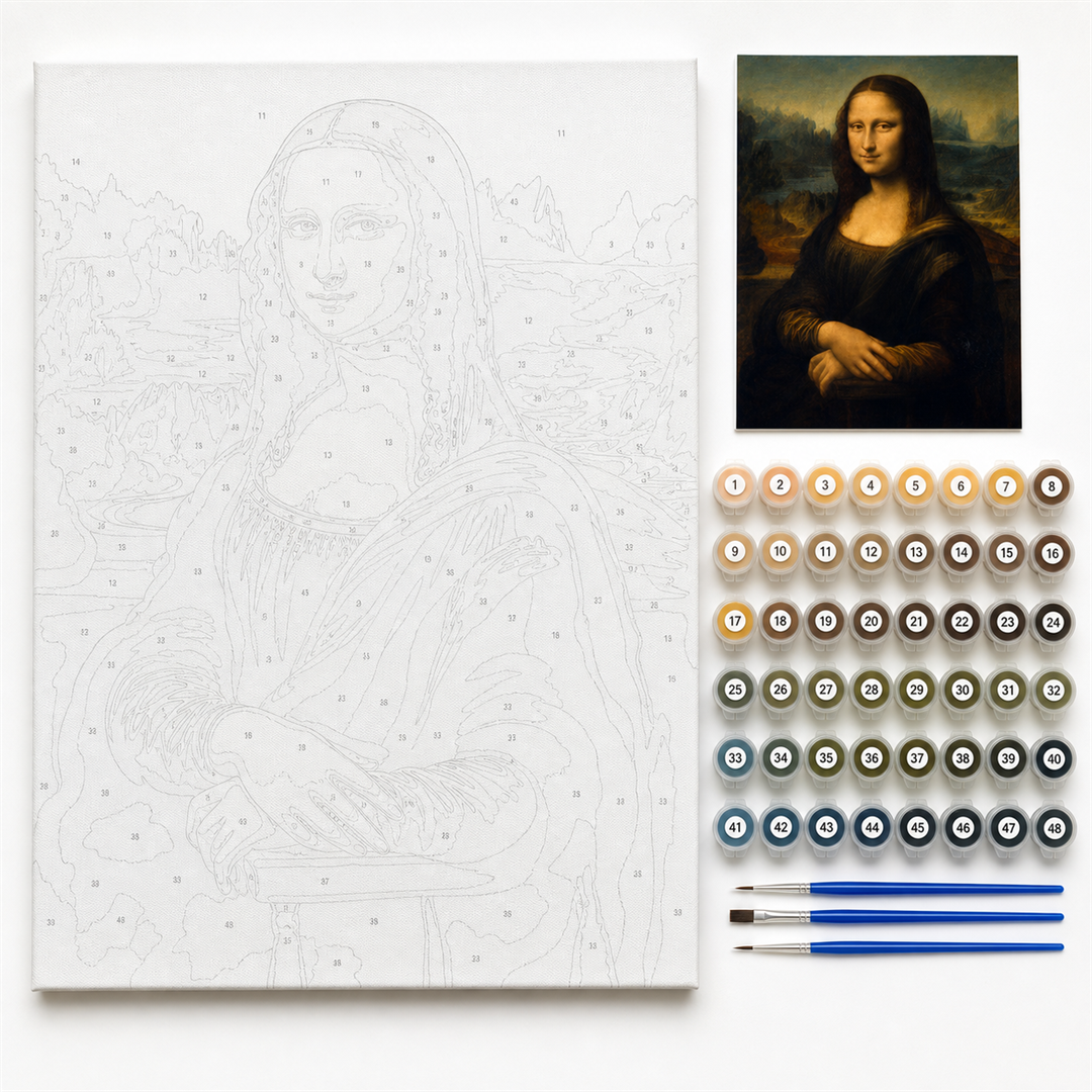 Mona Lisa — kit con lienzo numerado, pinturas y pinceles