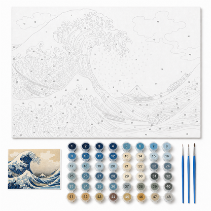 La gran ola — kit con lienzo numerado, pinturas y pinceles