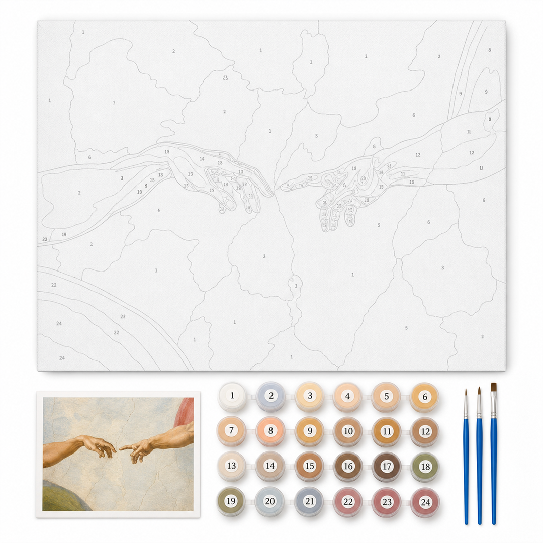 La creación de Adán — kit con lienzo numerado, pinturas y pinceles